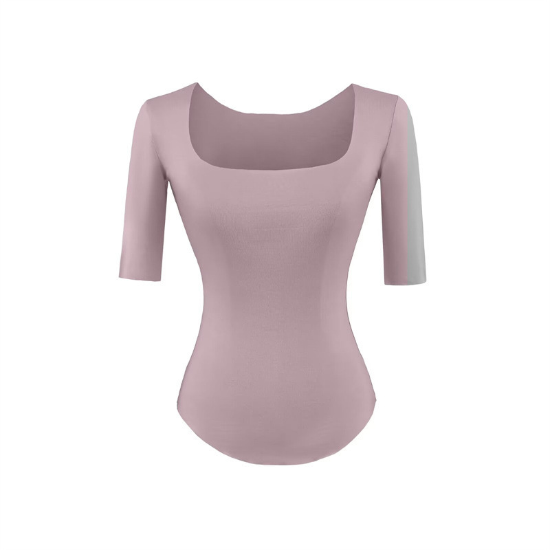 Elegant Square-Neck Slim-Fit Mid-Sleeve Base Shirt for Women, 2026 Summer New Style, Waist-Cinching Tight-Fitting Inner Wear, Spicy Girl Curved Hem T-Shirt
