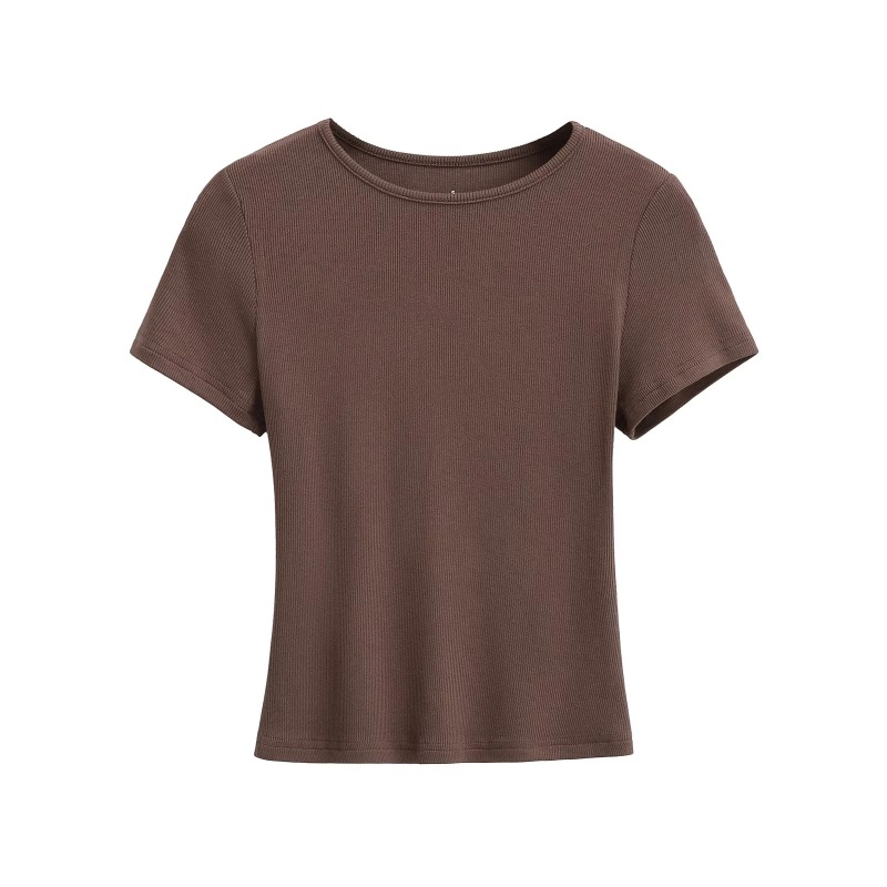 Trendy Women's Round Neck T-Shirt with Regular Shoulders, 2026 Summer New Basic Slim-Fit Short-Sleeve Top