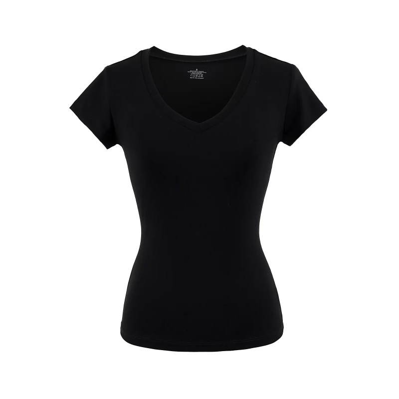 Right Shoulder American V-Neck Short-Sleeved T-Shirt for Women Summer 2025 New Basic Pure Color Elastic Versatile Short Top