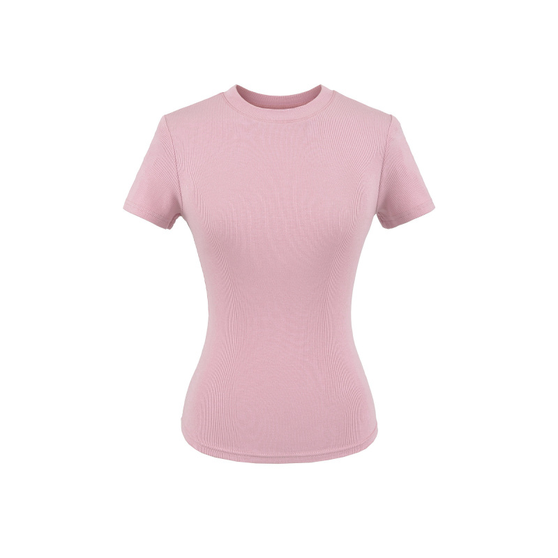 Trendy Women's Round Neck T-Shirt with Regular Shoulders, 2026 Summer New Basic Slim-Fit Short-Sleeve Top