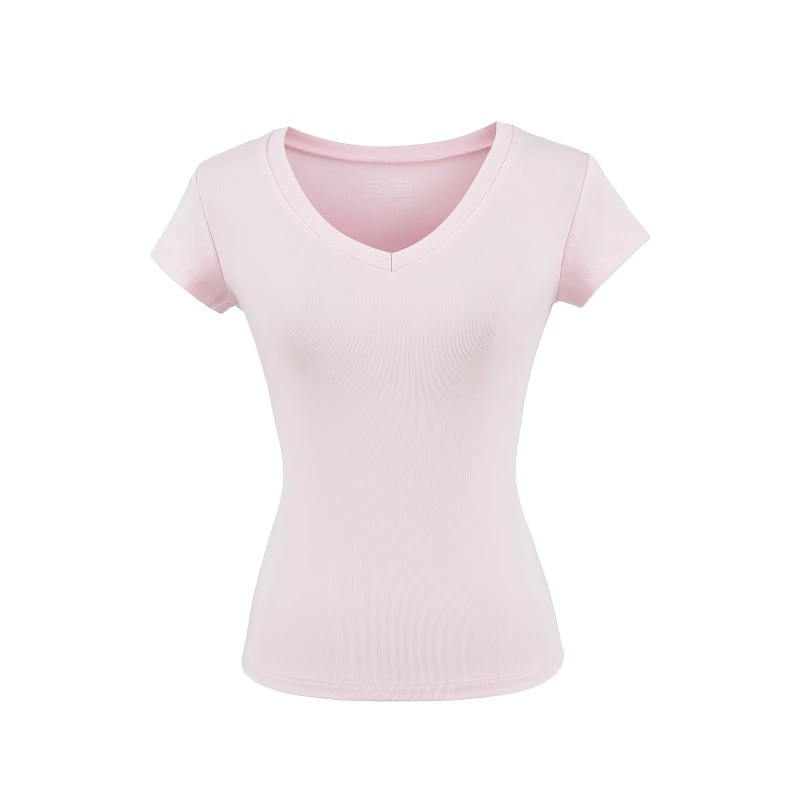 Right Shoulder American V-Neck Short-Sleeved T-Shirt for Women Summer 2025 New Basic Pure Color Elastic Versatile Short Top