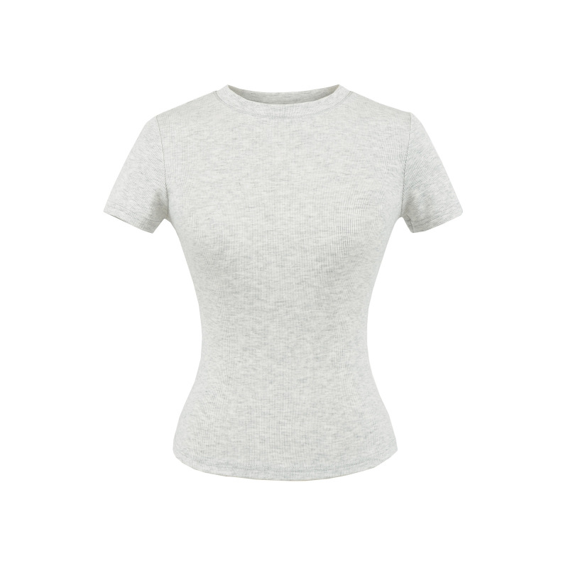 Trendy Women's Round Neck T-Shirt with Regular Shoulders, 2026 Summer New Basic Slim-Fit Short-Sleeve Top