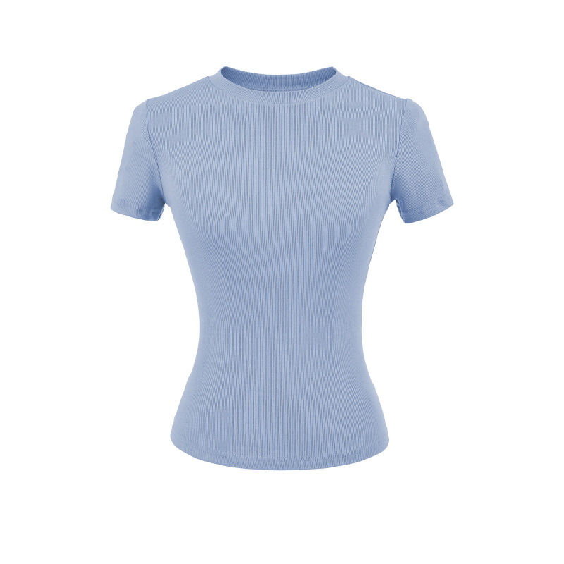 Trendy Women's Round Neck T-Shirt with Regular Shoulders, 2026 Summer New Basic Slim-Fit Short-Sleeve Top