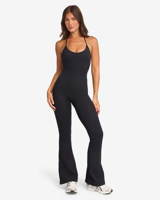 European and American Cross-Border Backless Nude Strap Yoga Jumpsuit High-Elastic Halter Fitness Sports Quick-Dry Jumpsuit Flared Pants