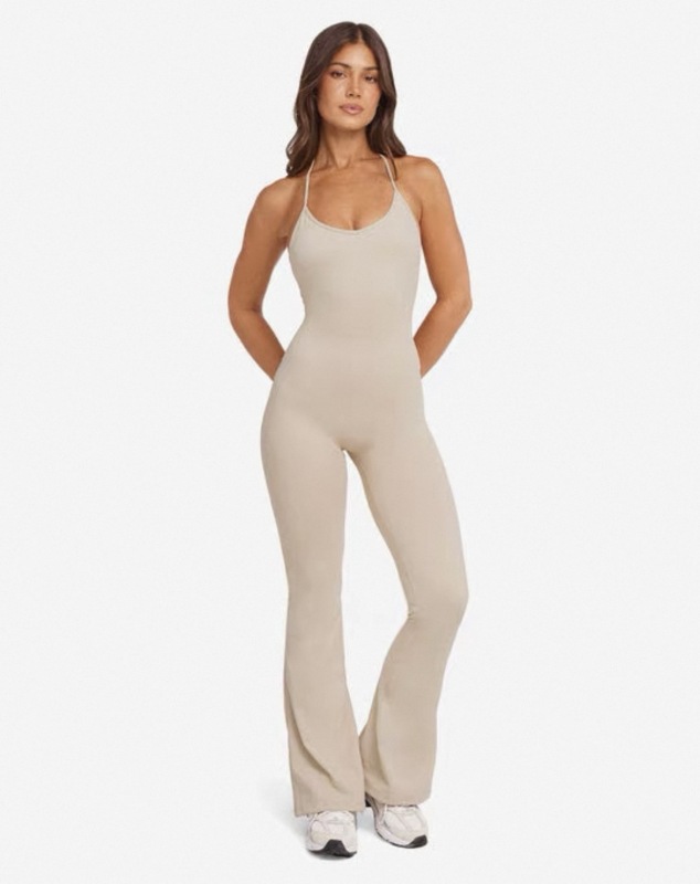 European and American Cross-Border Backless Nude Strap Yoga Jumpsuit High-Elastic Halter Fitness Sports Quick-Dry Jumpsuit Flared Pants