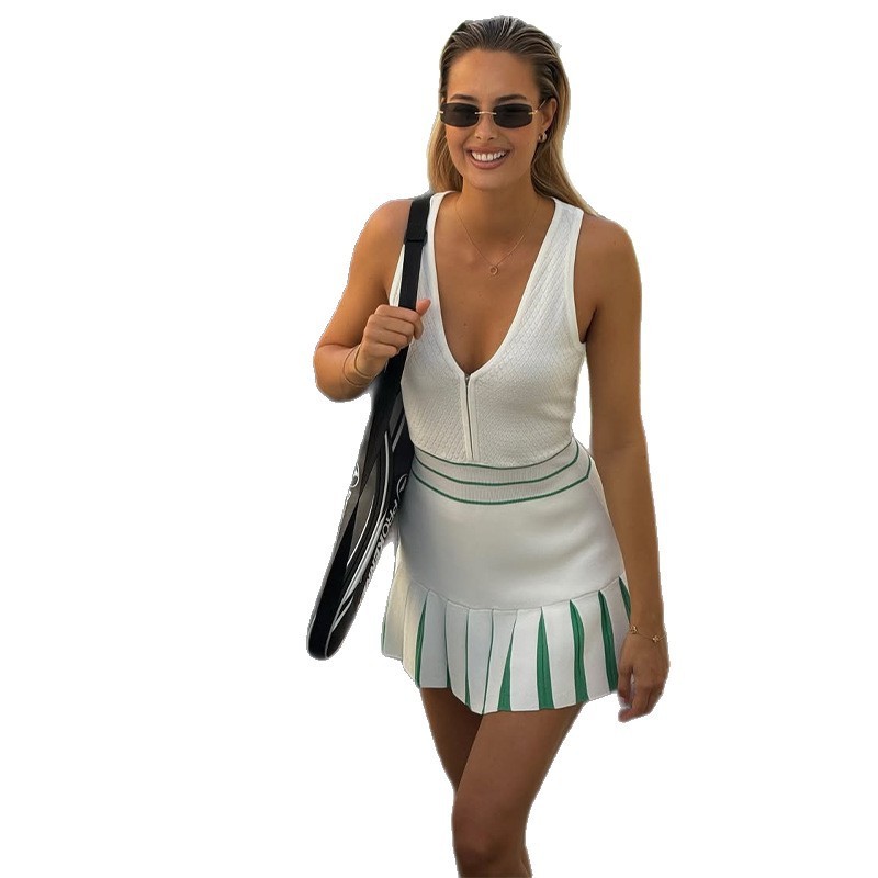 2025 New European and American Amazon Cross-Border Export Women's V-Neck Sleeveless Knitted Casual Sports Knitted Dress