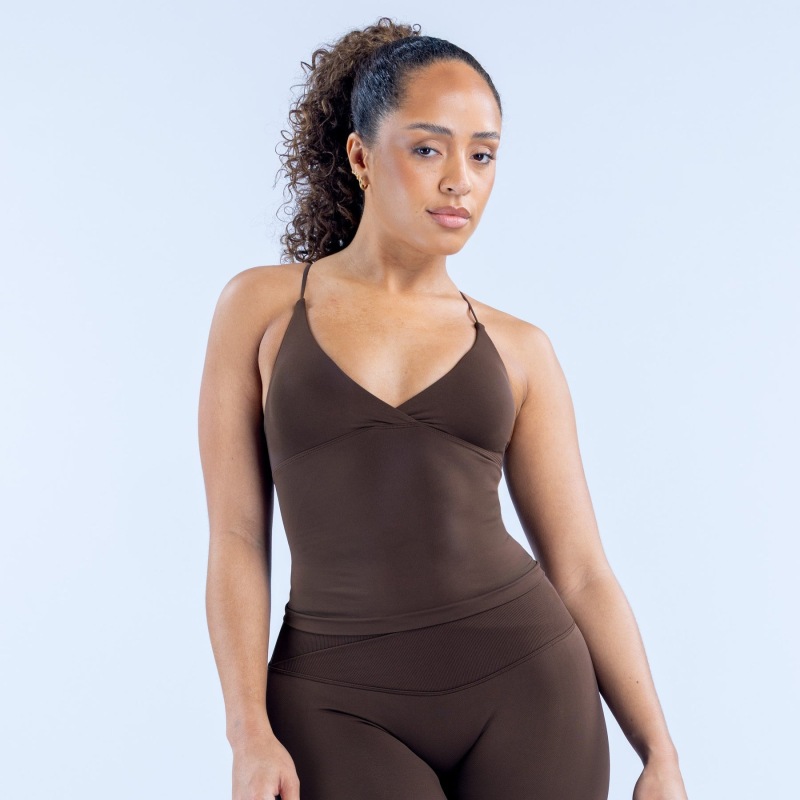 Amazon Cross V-Neck Spaghetti Strap Beautiful Back Detachable Chest Pad Long Tank Top Tight Seamless Fitness Tank Top