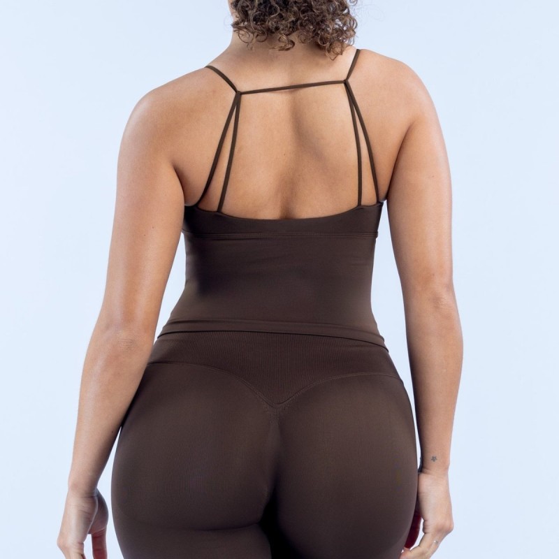 Amazon Cross V-Neck Spaghetti Strap Beautiful Back Detachable Chest Pad Long Tank Top Tight Seamless Fitness Tank Top