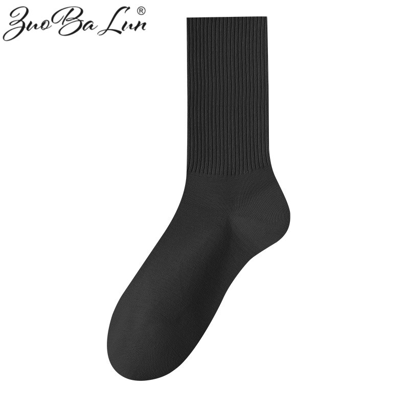 Black and white socks for men and women, autumn and winter Korean style mid-calf socks, summer student solid color sports cotton socks, men's sweat-absorbent long socks
