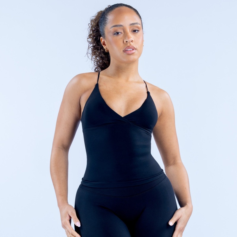 Amazon Cross V-Neck Spaghetti Strap Beautiful Back Detachable Chest Pad Long Tank Top Tight Seamless Fitness Tank Top
