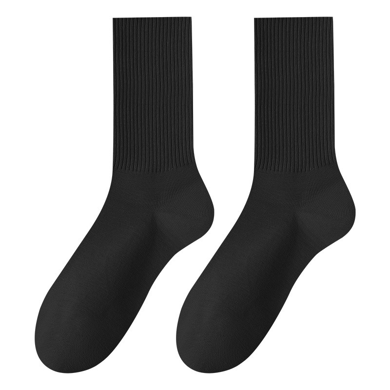 Black and white socks for men and women, autumn and winter Korean style mid-calf socks, summer student solid color sports cotton socks, men's sweat-absorbent long socks