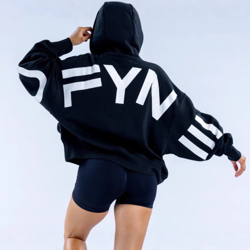 25 New Models with Label Amazon Cross-Border European and American Women's Fashion Printed Thick Versatile Long-Sleeve Loose Hooded Sweatshirt