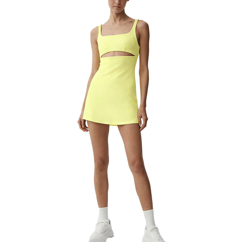 Striped sports dress with bra pads, suitable for summer, quick-drying, sleeveless, for running, sports training, and fitness.