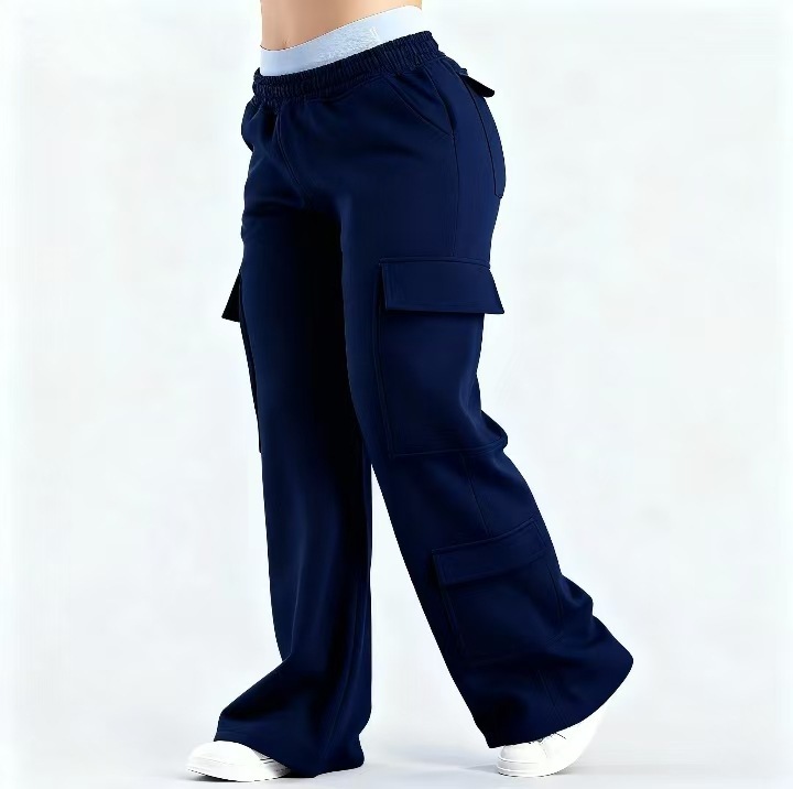 European and American Cross-Border Fashion Solid Color Casual Pocket Temperament Commuter Style Trendy Loose Straight Pants Versatile Long Pants