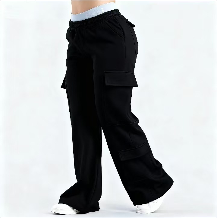 European and American Cross-Border Fashion Solid Color Casual Pocket Temperament Commuter Style Trendy Loose Straight Pants Versatile Long Pants