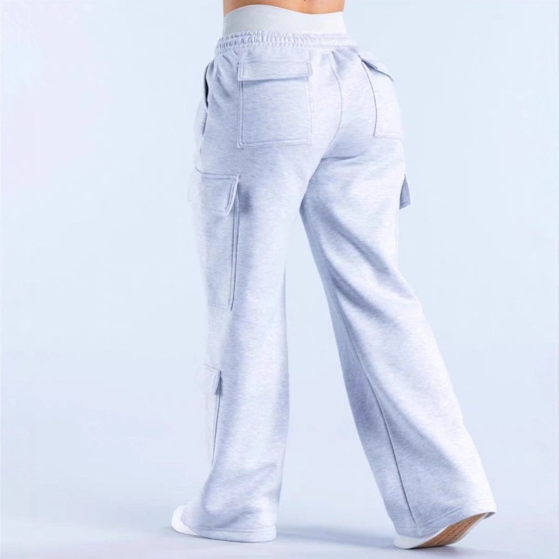 European and American Cross-Border Fashion Solid Color Casual Pocket Temperament Commuter Style Trendy Loose Straight Pants Versatile Long Pants
