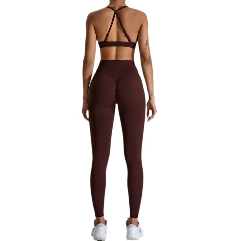 Women's Cross-Border Seamless Yoga Set, Peach-Shaped Hip-Lifting Sports Set, Tight-Fitting Quick-Drying Outdoor Running Fitness Wear