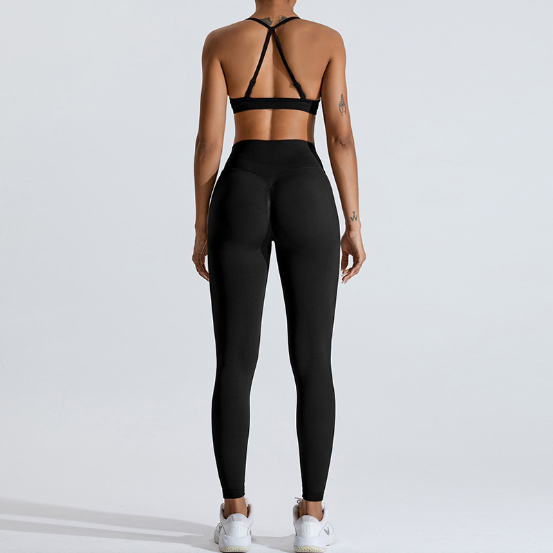 Women's Cross-Border Seamless Yoga Set, Peach-Shaped Hip-Lifting Sports Set, Tight-Fitting Quick-Drying Outdoor Running Fitness Wear