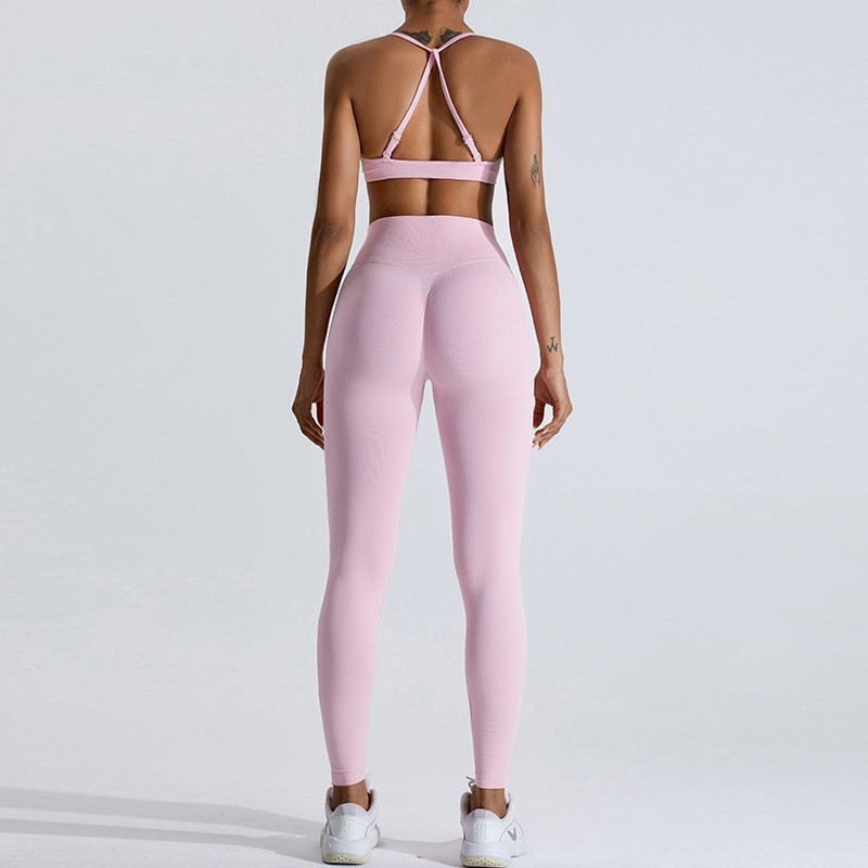 Women's Cross-Border Seamless Yoga Set, Peach-Shaped Hip-Lifting Sports Set, Tight-Fitting Quick-Drying Outdoor Running Fitness Wear