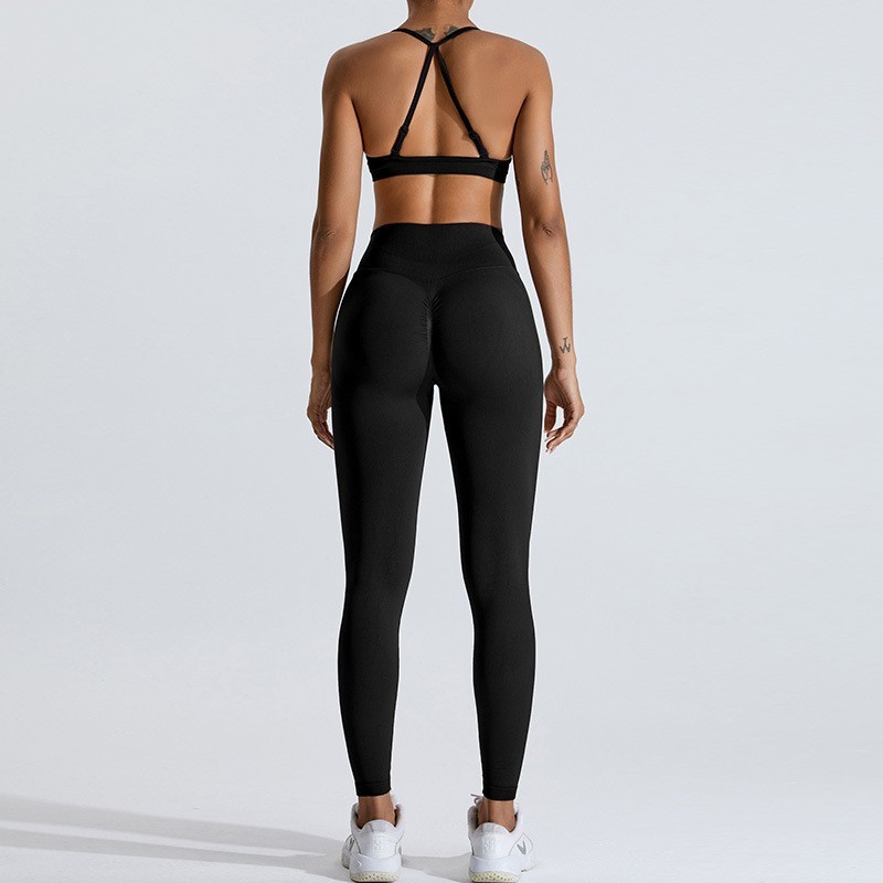 Women's Cross-Border Seamless Yoga Set, Peach-Shaped Hip-Lifting Sports Set, Tight-Fitting Quick-Drying Outdoor Running Fitness Wear
