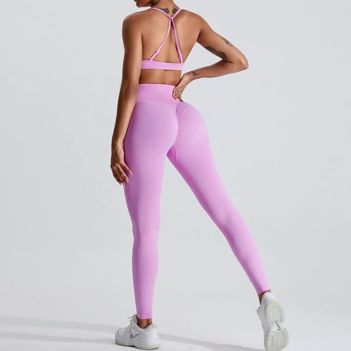 Women's Cross-Border Seamless Yoga Set, Peach-Shaped Hip-Lifting Sports Set, Tight-Fitting Quick-Drying Outdoor Running Fitness Wear