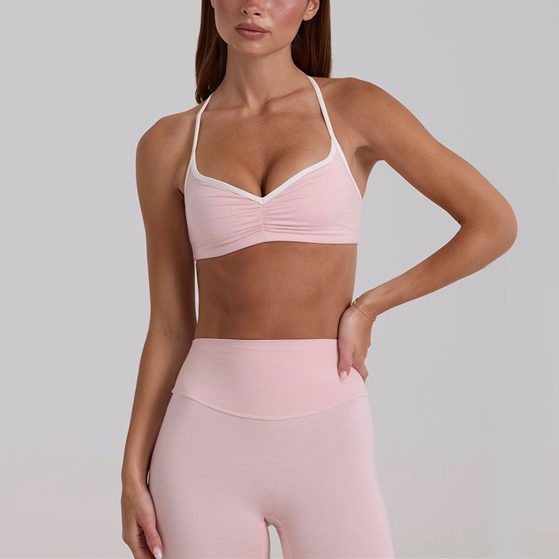 New yoga outfit high-waisted hip-lifting and tummy-controlling shorts, three-quarter length, suspender top, beautiful back, running sports bra and underwear set