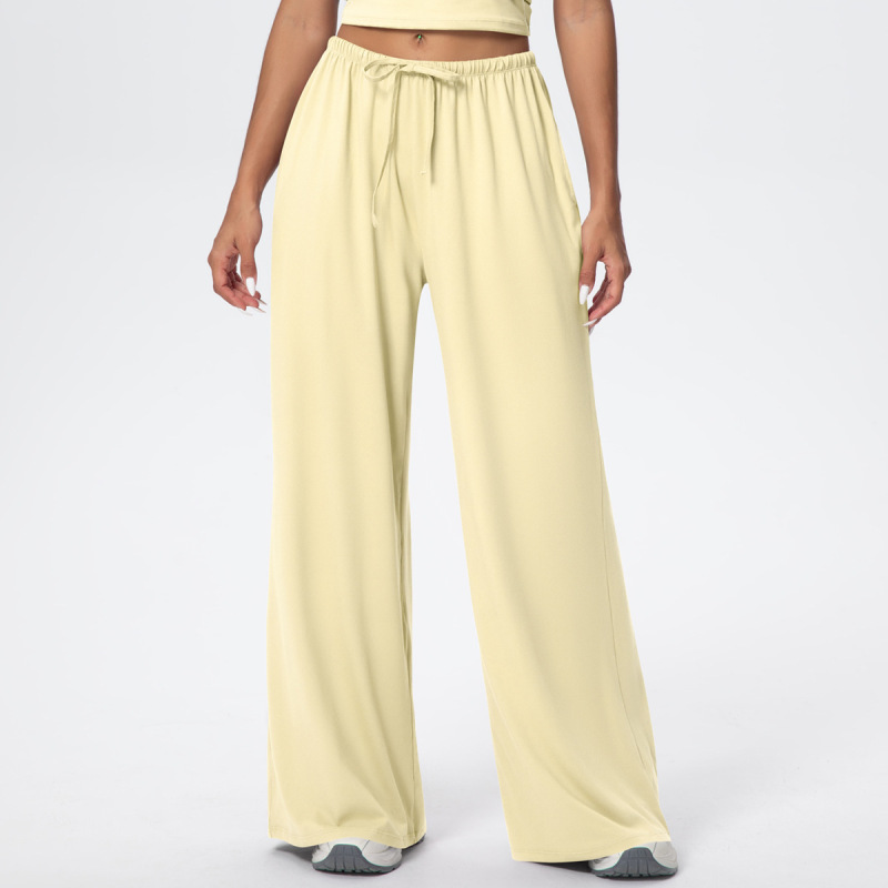 Cross-Border European and American Nude Breathable Drawstring Wide-Leg Pants Fitness Halter Vest Fashionable Strap Long-Sleeved Sports Yoga Wear