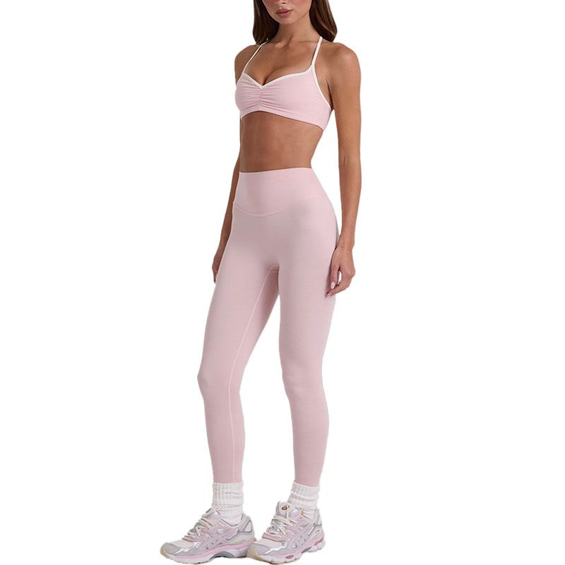 New yoga outfit high-waisted hip-lifting and tummy-controlling shorts, three-quarter length, suspender top, beautiful back, running sports bra and underwear set