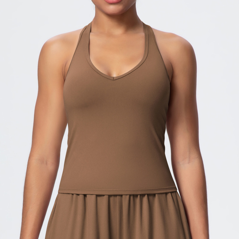 Cross-Border European and American Nude Breathable Drawstring Wide-Leg Pants Fitness Halter Vest Fashionable Strap Long-Sleeved Sports Yoga Wear