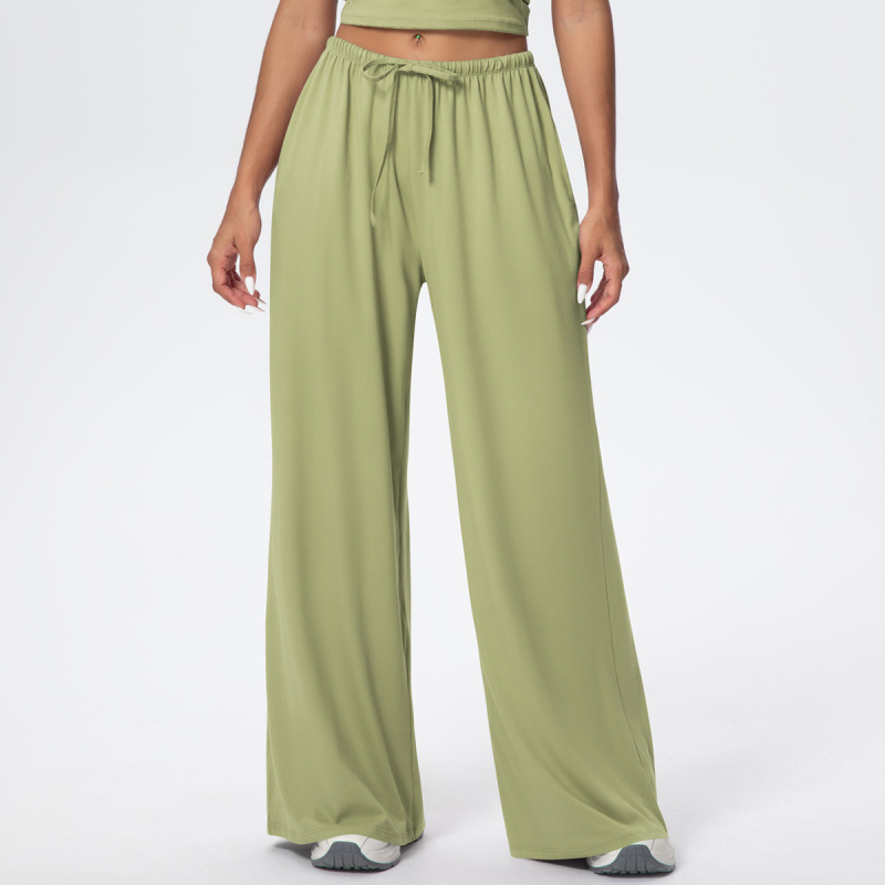Cross-Border European and American Nude Breathable Drawstring Wide-Leg Pants Fitness Halter Vest Fashionable Strap Long-Sleeved Sports Yoga Wear