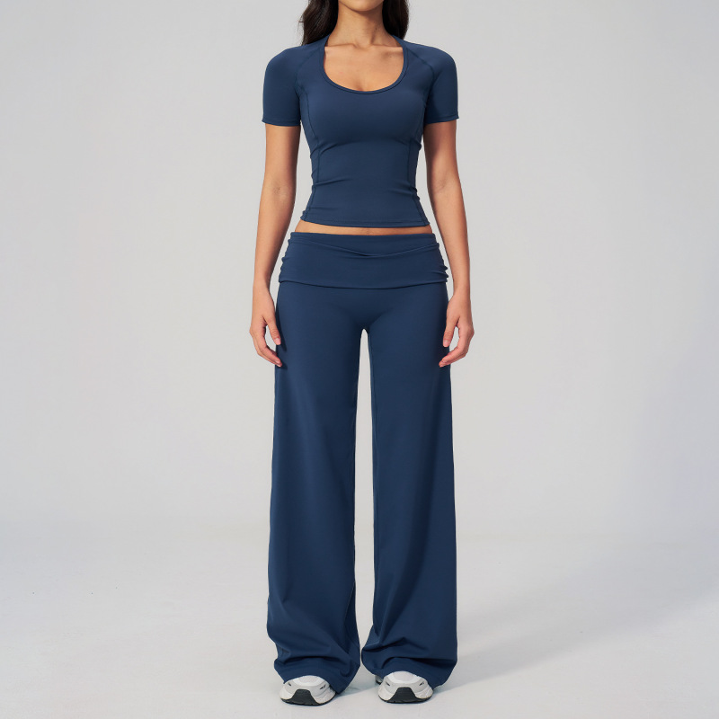 Cross-Border Fitness Sports Yoga Clothing Set, New Summer Casual Short-Sleeved Suit for Women, Slimming Two-Piece Set 5558