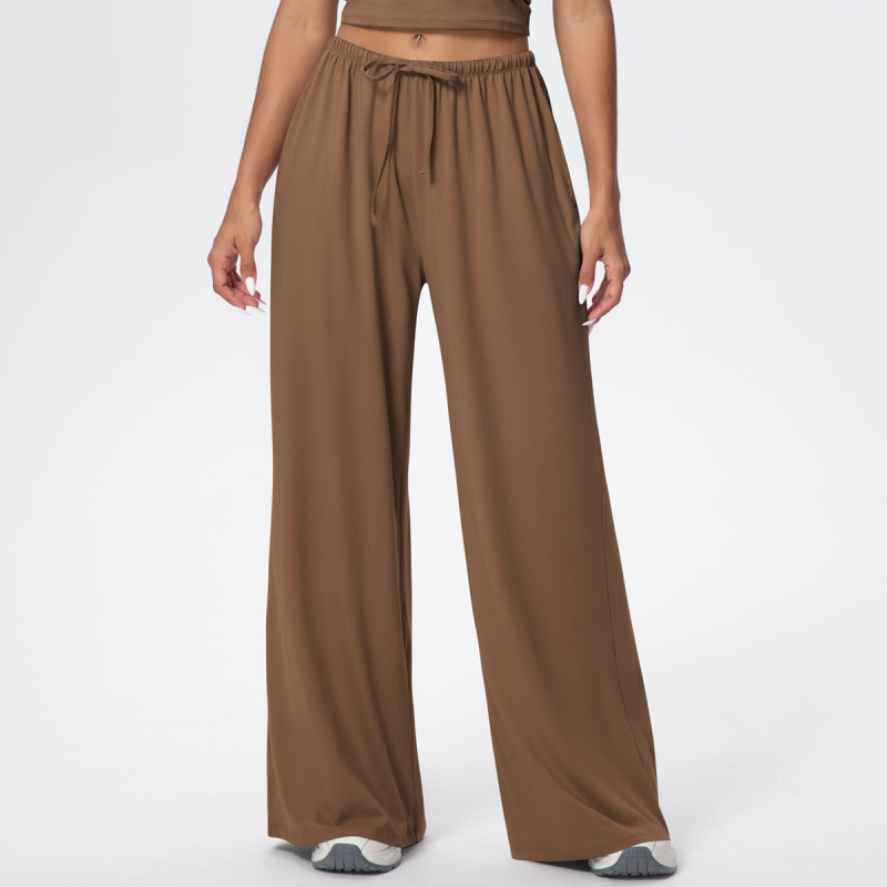Cross-Border European and American Nude Breathable Drawstring Wide-Leg Pants Fitness Halter Vest Fashionable Strap Long-Sleeved Sports Yoga Wear