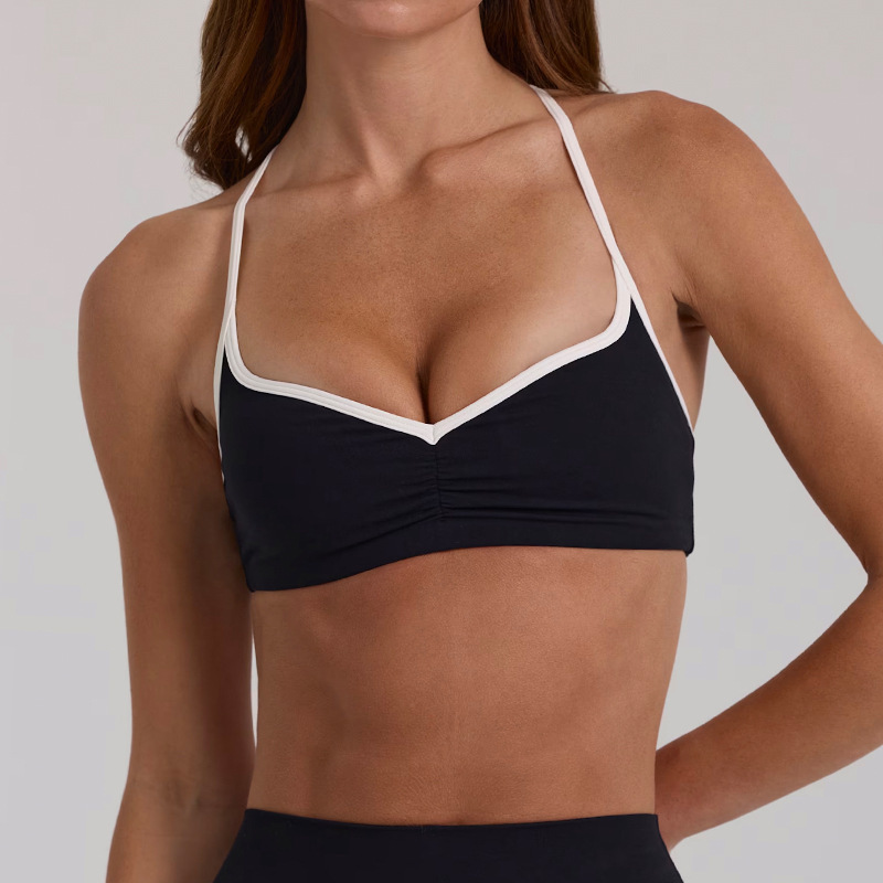 New yoga outfit high-waisted hip-lifting and tummy-controlling shorts, three-quarter length, suspender top, beautiful back, running sports bra and underwear set