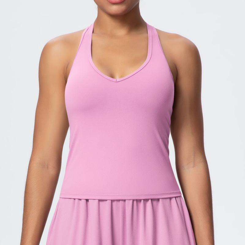 Cross-Border European and American Nude Breathable Drawstring Wide-Leg Pants Fitness Halter Vest Fashionable Strap Long-Sleeved Sports Yoga Wear