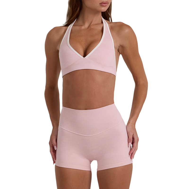 New yoga outfit high-waisted hip-lifting and tummy-controlling shorts, three-quarter length, suspender top, beautiful back, running sports bra and underwear set