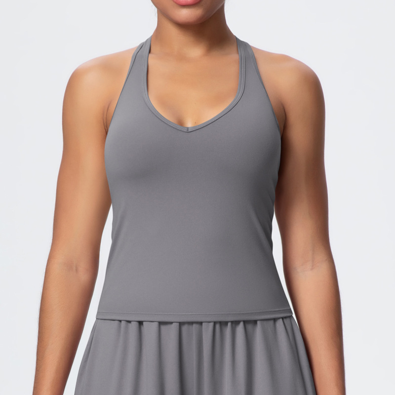 Cross-Border European and American Nude Breathable Drawstring Wide-Leg Pants Fitness Halter Vest Fashionable Strap Long-Sleeved Sports Yoga Wear