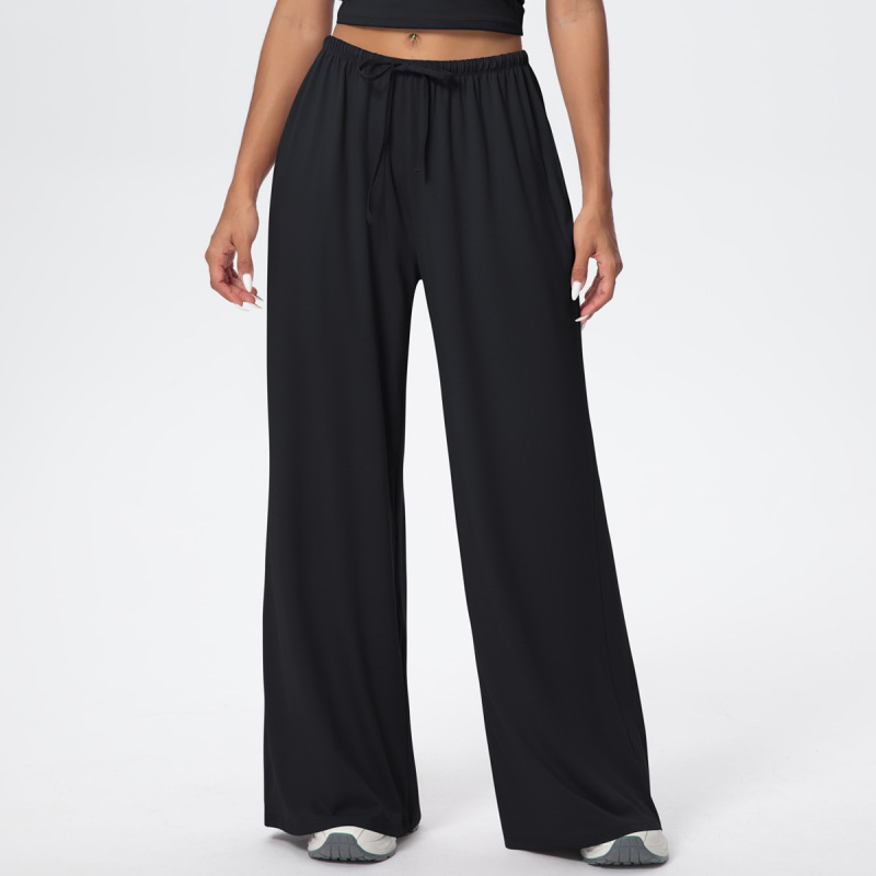 Cross-Border European and American Nude Breathable Drawstring Wide-Leg Pants Fitness Halter Vest Fashionable Strap Long-Sleeved Sports Yoga Wear