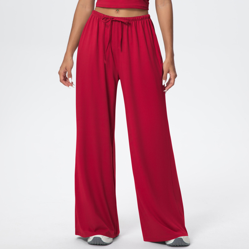 Cross-Border European and American Nude Breathable Drawstring Wide-Leg Pants Fitness Halter Vest Fashionable Strap Long-Sleeved Sports Yoga Wear