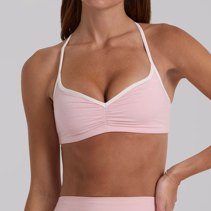 New yoga outfit high-waisted hip-lifting and tummy-controlling shorts, three-quarter length, suspender top, beautiful back, running sports bra and underwear set