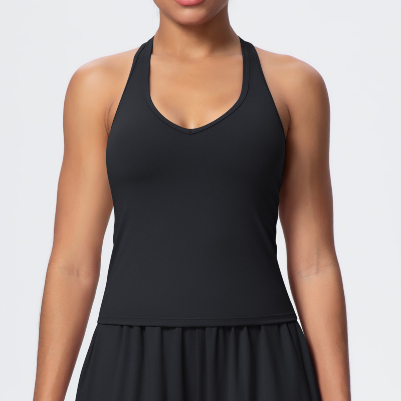 Cross-Border European and American Nude Breathable Drawstring Wide-Leg Pants Fitness Halter Vest Fashionable Strap Long-Sleeved Sports Yoga Wear