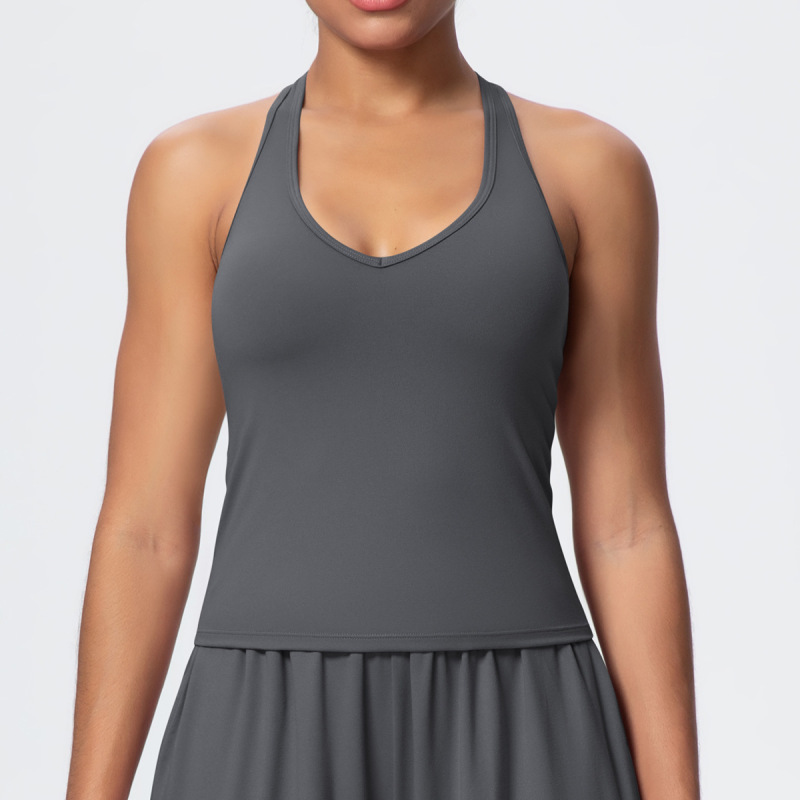 Cross-Border European and American Nude Breathable Drawstring Wide-Leg Pants Fitness Halter Vest Fashionable Strap Long-Sleeved Sports Yoga Wear