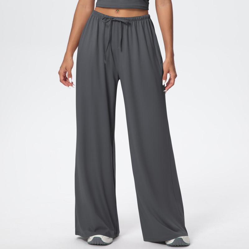Cross-Border European and American Nude Breathable Drawstring Wide-Leg Pants Fitness Halter Vest Fashionable Strap Long-Sleeved Sports Yoga Wear