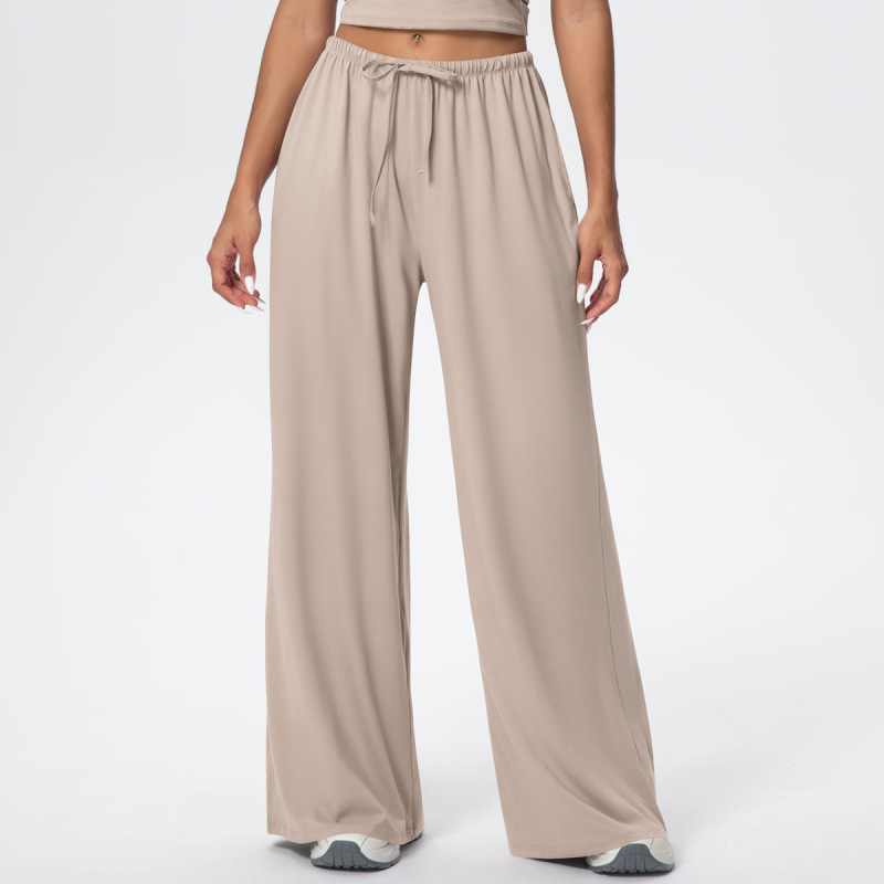 Cross-Border European and American Nude Breathable Drawstring Wide-Leg Pants Fitness Halter Vest Fashionable Strap Long-Sleeved Sports Yoga Wear