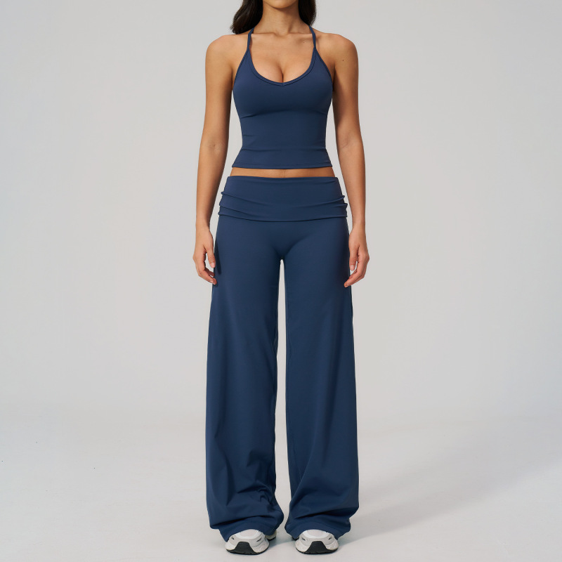 Cross-Border Tight-Fitting Racerback Sports Set with Versatile Waistband, Casual European and American Style Yoga Set 5558