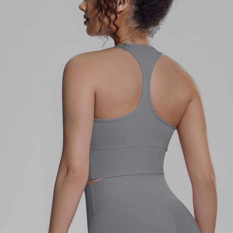New cross-border solid color racerback tight-fitting breathable sports bra for running, fitness, yoga, vest top for women