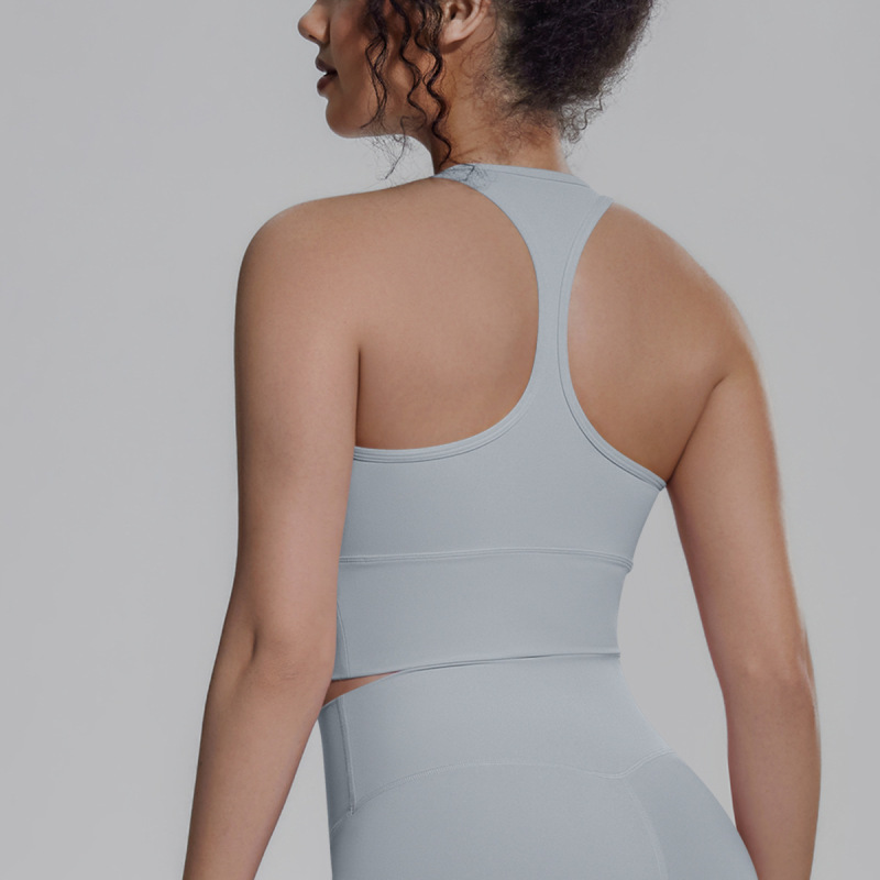 New cross-border solid color racerback tight-fitting breathable sports bra for running, fitness, yoga, vest top for women