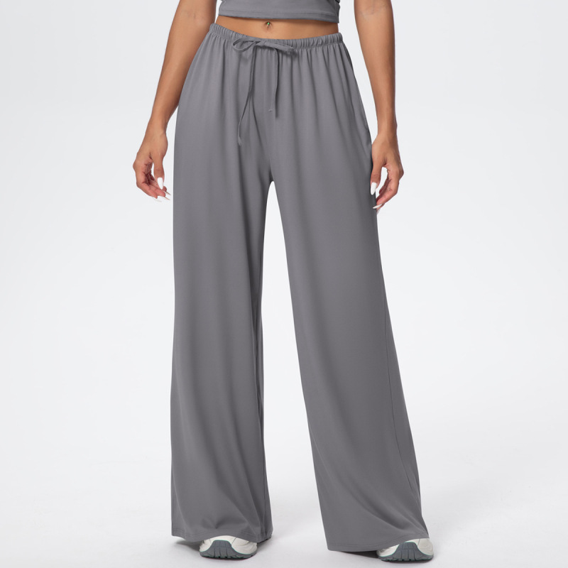 Cross-Border European and American Nude Breathable Drawstring Wide-Leg Pants Fitness Halter Vest Fashionable Strap Long-Sleeved Sports Yoga Wear