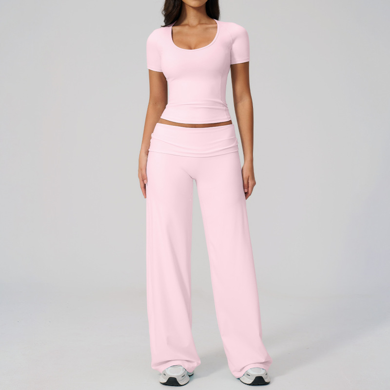 Cross-Border Fitness Sports Yoga Clothing Set, New Summer Casual Short-Sleeved Suit for Women, Slimming Two-Piece Set 5558