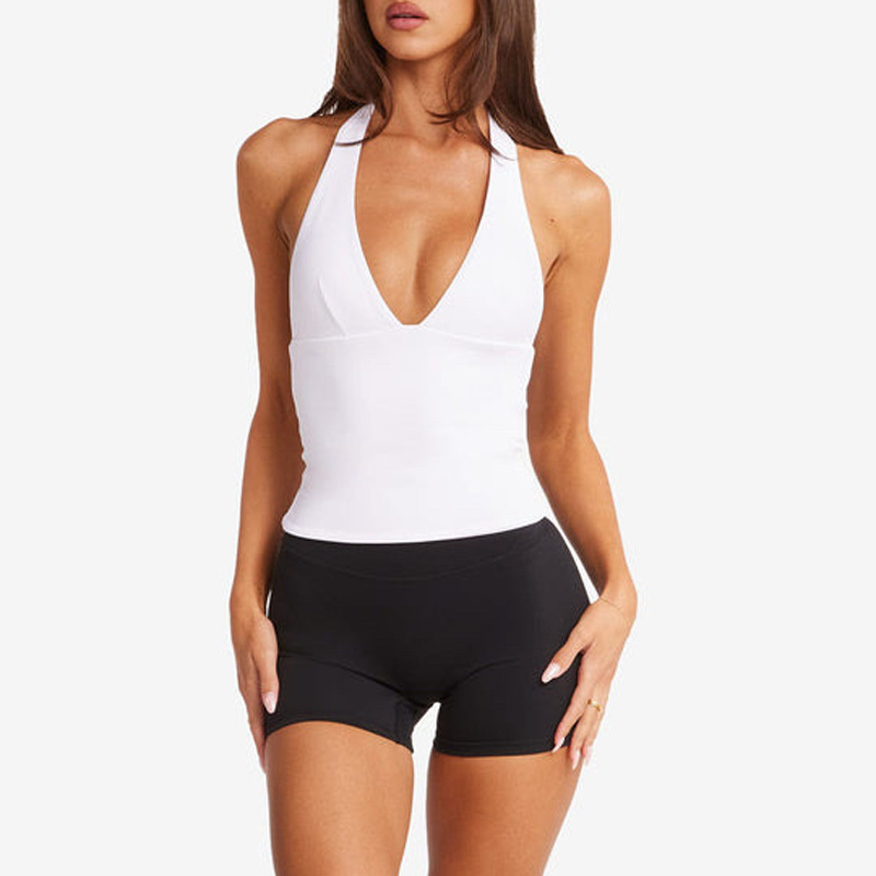 Cross-Border European and American Yoga Halter Fitness Sports Vest for Women V Neck Showing Breasts and Gathering Running Pilates Sexy and Beautiful Back