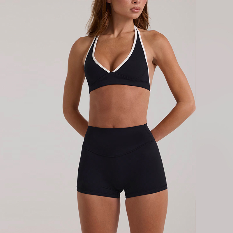 New yoga outfit high-waisted hip-lifting and tummy-controlling shorts, three-quarter length, suspender top, beautiful back, running sports bra and underwear set